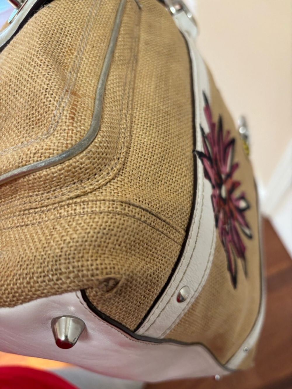 Coach VINTAGE Y2K L053-9447 LIMITED EDITION Floral 3-D Bumble Bee Straw Tote GUC - Picture 9 of 14